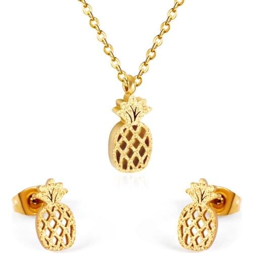 LUXUKISSKIDS Pineapple Cute Stainless Steel African Jewellery Sets Bridal Dubai Gold Color Wedding Jewelry Sets For Women Girls