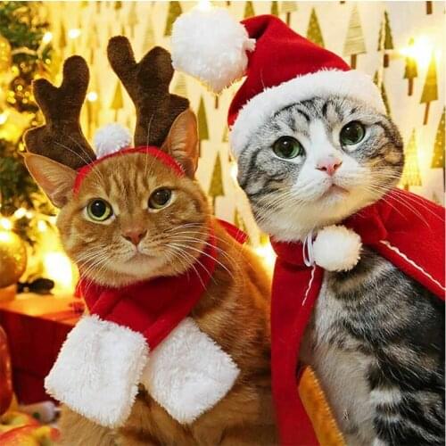 Christmas Dog Cat Hat Deer Angle Headband Decorative Cat Smock Plush Scarf Festival Pet Dress Cloak Pet Supplies Dog Accessories