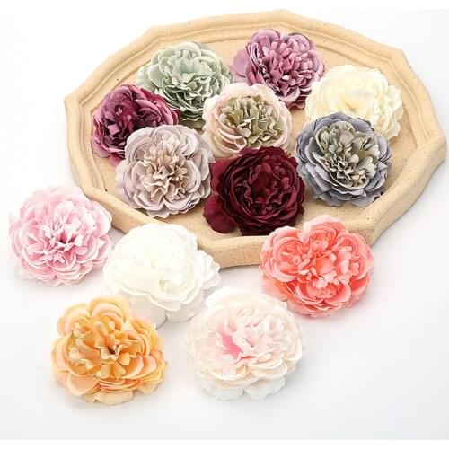 Silk Flower Heads Burgundy Flowers Quality Bulk Big Peony Heads Artificial Plants 8cm Rose For Wedding Party Decor Craft Flowers