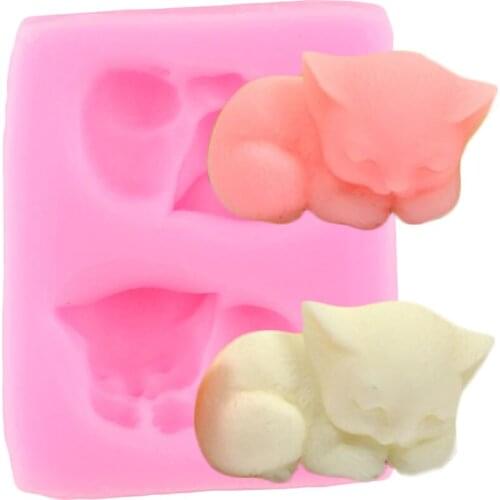 Cute Cat Silicone Molds Cupcake Topper Fomdant Mold Baby Birthday Cake Decorating Tools Chocolate Gumpaste Moulds Candy Mould