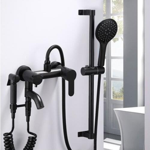 Bathroom Shower Faucet Bidet Faucet Set Black Brass Bathroom Bathtub Shower Faucet Bath Shower Tap Shower Head Wall Mixer Taps