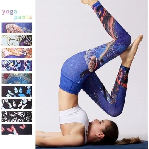 Sucaryan Yoga Pants Sports Leggings Women High Waist Trainer Long Tights Flower Push Up Running Trouser Workout Plus Size XL