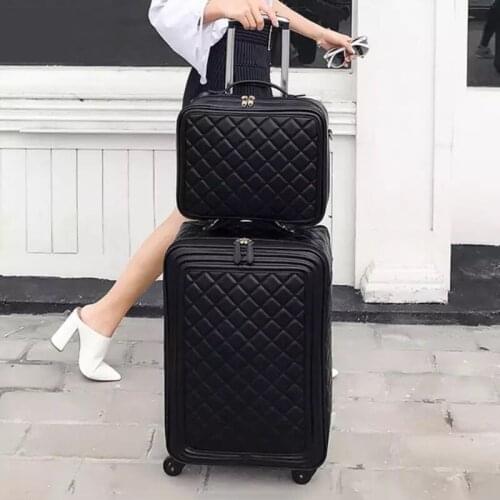 FirstMeet brand spinner pu leather retro trolley suitcase bag 16/20/24 travel luggage carry on hand luggage set with handbag
