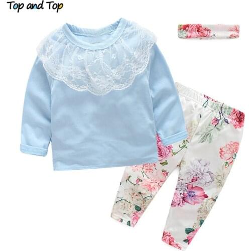 Top and top baby girls clothes newborn baby girls clothing autumn cotton t-shirt+pants+headband baby girl clothes set