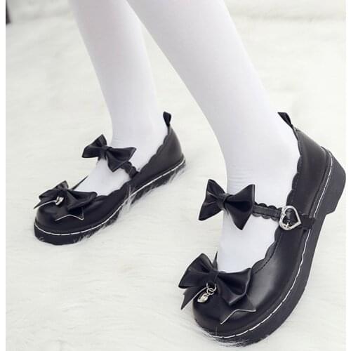 Lolita Shoes Bow tie Mary Janes Shoes For Girls Ankle Buckle Casual Shoes Woman Flats Platform Shoes Crystal zapatos mujer 8693G