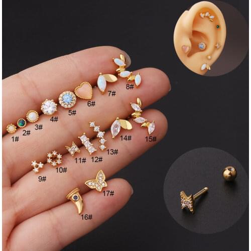 1Piece Titanium Steel 1.2mm Piercing Stud Earrings for Women 2021 Trend Jewelry Ear Cuffs Heart Leaf Butterfly Earrings for Teen