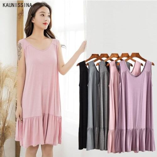 Womens Loose Summer Nightgown Large Size Sleepwear Sleeveless Vest Night Dress Modal Bottoming Shirt Soft Nighty Nightdress