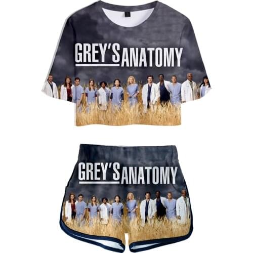 GREYS ANATOMY Women Two piece Set Greys Anatomy Summer Short Sleeve Crop Top+Shorts kpop 2020 Hot Sale Trendy Clothes