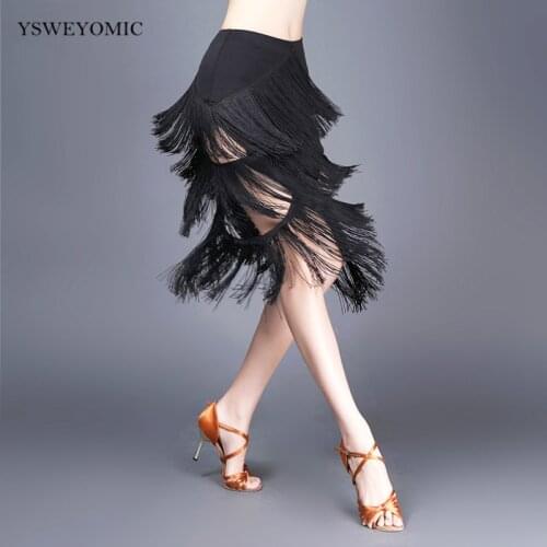 Women Latin Dance Dress new Style irregular Tassels Black Practice Dance Sexy Fringe Latin Chacha Dance Skirt L300