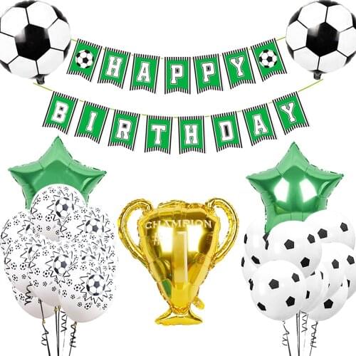1 Set Soccer Party Balloon Football Banner Flag Sports Trophy Foil Balloon Football Theme Birthday Party Decoration Boy Kid Ball