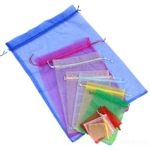 100pcs Sieraden Tassen Verpakking Drawable Organza Zakjes 7x9 9x12 10x15 11x16 13x18 15x20 17x23 Cm Bruiloft Sieraden Bag