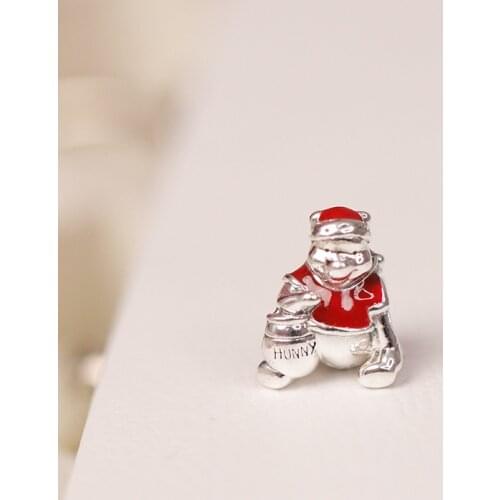 2019 New Winter Christmas Hunny Bear Charm 925 Sterling Silver Enamel Charms Beads Fit Bracelets DIY Christmas Gift Fine Jewelry