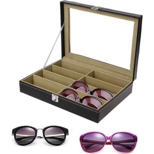 2021 New 8 Slots Eyeglasses Sunglasses Faux Leather Storage Organizer Display Case Box