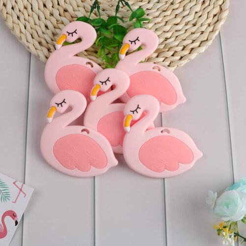Kovict 5/10pcs Cartoon Flamingo Pattern Baby Teething Pendants Necklace Food Grade Silicone Teether BPA Free For Kids Gift Toys