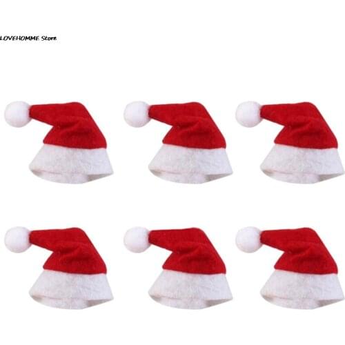 6pcs Mini Christmas Hat Santa Claus Hat Xmas Lollipop Hat Mini Wedding Gift Creative Caps Christmas Tree Ornament Decor