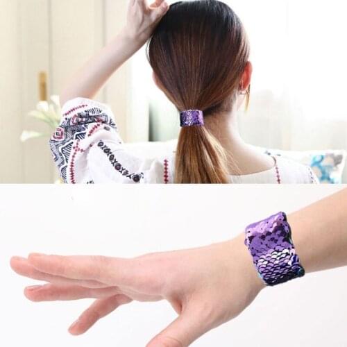 634D 5PCS Sequin Slap Bracelets Two-color Reversible Charm Sequins Flip Wristbands