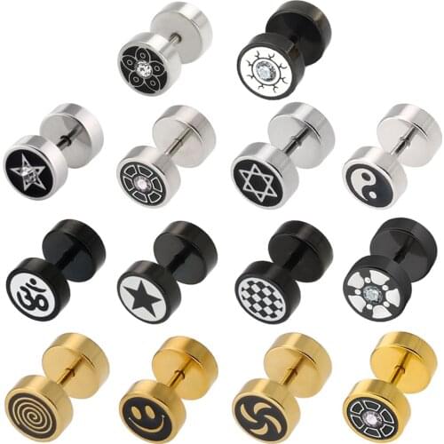 Alisouy 2PC Punk Men & Women Stud Earring Anti Allergic Stainless Steel Body Piercing Fashion Whole Screw Stud Earrings jewelry