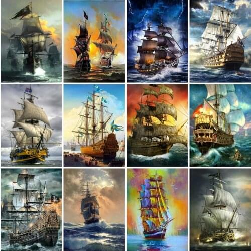 AZQSD 5d Diamond Painting New Arrivals Boat Needlework Diamond Embroidery Landscape Mosaic Handicraft Home Decoration