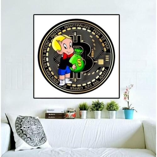 Free Shipping Oil Painting Funny Art Richie Rich Bitcoin Pop Art On Canvas for Kids Room Wall Decoration Home Decorl Pictures