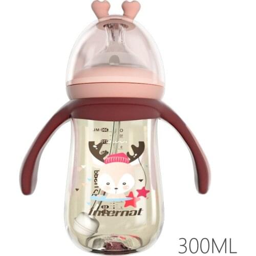 300ML Baby Feeding Bottle 0-36 Months Wide-Caliber Infant Bottle for Water Silicone Straw Nipples Newborn Milk Feeder