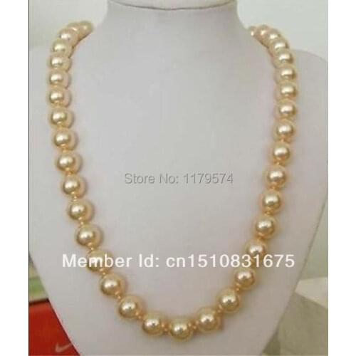 10mm AAA Imitation Gold-Color South Sea Shell pearl necklace fashion jewelry 24"xu52