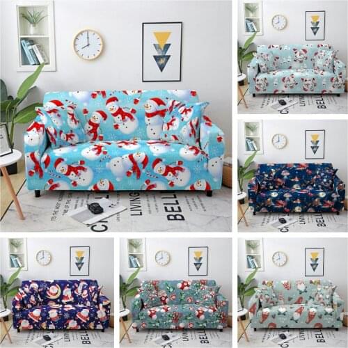 Snowman Spandex Sofa Cover Santa Claus Elastic Couch Cover Stretch Sectional Sofa Protector for Living Room Christmas Party Gift