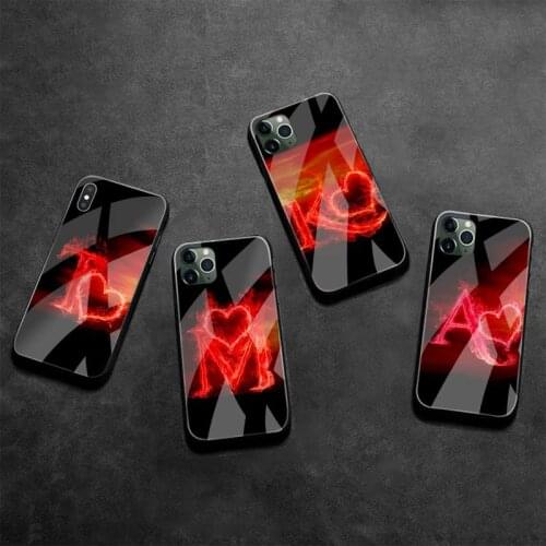 Love Heart Letter Phone Case Tempered Glass For iPhone 12 pro max mini 11 Pro XR XS MAX 8 X 7 6S 6 Plus SE 2020 case