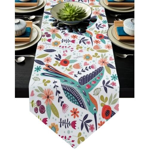 Birds Flowers Leaves Table Runner Wedding Decoration Christmas Dinner Table Decor Table Runners and Placemats