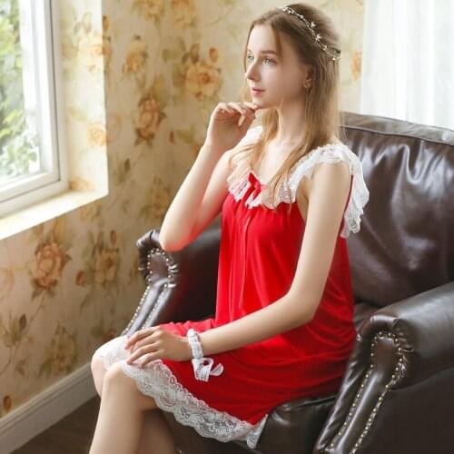 Women Red Homewear Pruple Sexy Sleepwear Night dress Nuisett Lace Mesh Nightwear Nightgown Sleepwear Luxury