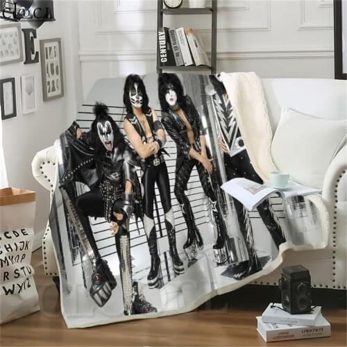Double Layer Blankets KISS Rock Band 3D Character Print Weighted Quilt for Home Decoration Sofa Adult Nap Plush Throw Blanket