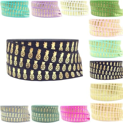 12colors 5Yards 16mm Gold Foil Pineapple fold over elastic Handmade Accessories DIY elastic band Hair ribbon