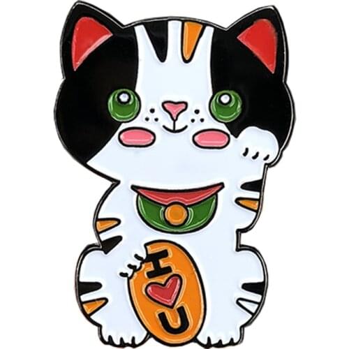 Maneki neko japanese lucky cat enamel pin Good Luck brooch