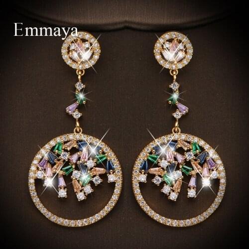 Emmaya New Fashion Round Shape Classic Earring Fpr Female Hollow Out Style Jewlery WIth Colorful Zirconia Ornament In Dinner
