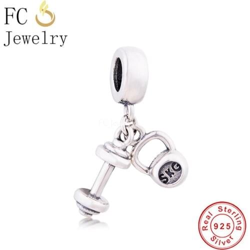 FC Jewelry Fit Original Charm Bracelet Real 925 Silver SKG Weigh Dumbbells Bead For Making Women Kids Girl Strong Berloque 2021