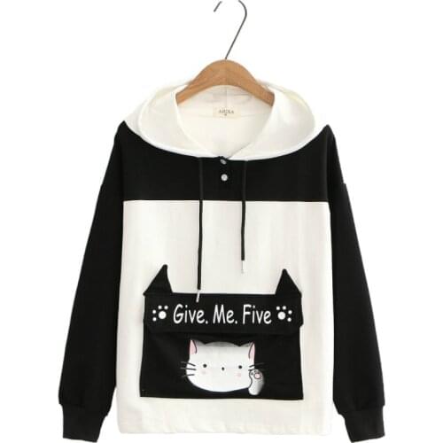 Harajuku Cartoon Cat Print Cute Hoodies Sweatshirt Women 2020 Autumn Long Sleeve Korean Style Female Hooded Pullover Tracksuits