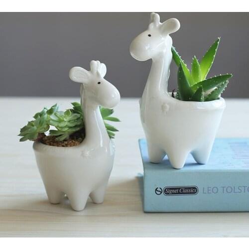 Kawaii Giraffe Flower Pot Planter Bonsai Gardening Potted Desktop Ceramic Vase Home Office Decor Garden Supplies Succulent Pot