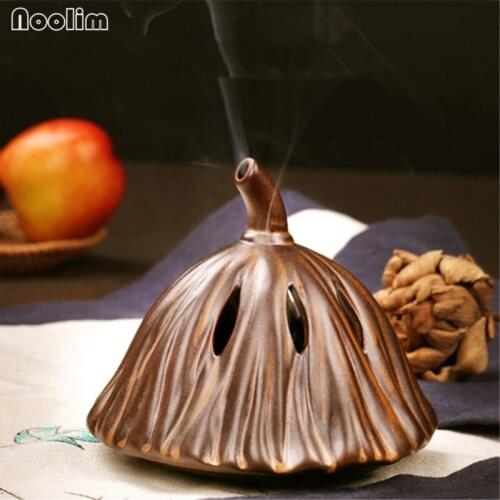 NOOLIM Ceramic Buddha Antique Sandalwood Lotus Incense Burner Incense Coil Incense Burner Use in living Room Teahouse