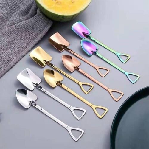 Coffee Spoon Cutlery Set Stainless Steel Retro Iron Shovel Ice Cream Spoon Scoop Creative Spoon tea-spoon Fashion Tableware