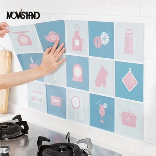 MOMS HAND 4pcs/lot 75x45cm Kitchen Foil Oil Wall Stickers Kitchen Foil Oil Mat Color Random