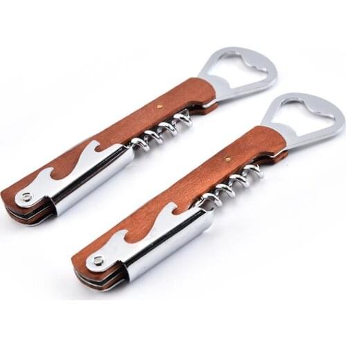 Multifunction Portable Wood Handle Wine Opener Screw Corkscrew Knife Beer Openers Home Bar Tool LX4335
