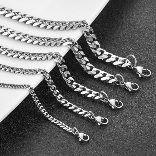 Curb Cuban Mens Necklace Chain Stainless Steel Silver Necklaces for Men Fashion Jewelry 3.5mm/5mm/7mm/8mm/9mm