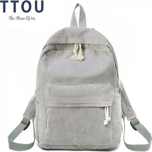 Preppy Style Soft Fabric Backpack Female Corduroy Design School Bag For Teenage Girls Striped Backpack Women Travel Bag Quality