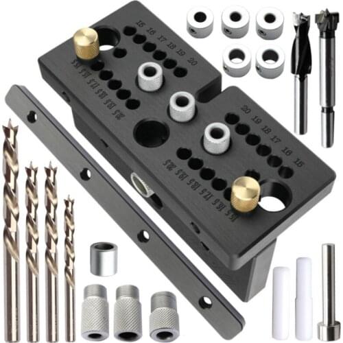 Woodworking Doweling Jig Kit Adjustable Hole Drilling Guide Positioner Tenon Puncher Locator for Furniture Connecting Carpentry