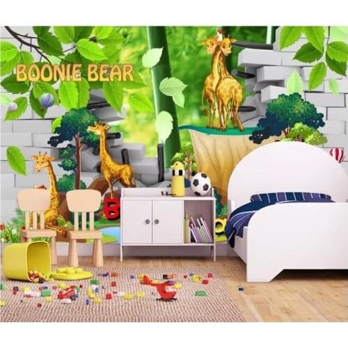 Custom mural 3d photo wallpaper Cartoon animal paradise brick wall childrens room background Home decor wallpaper for walls 3 d