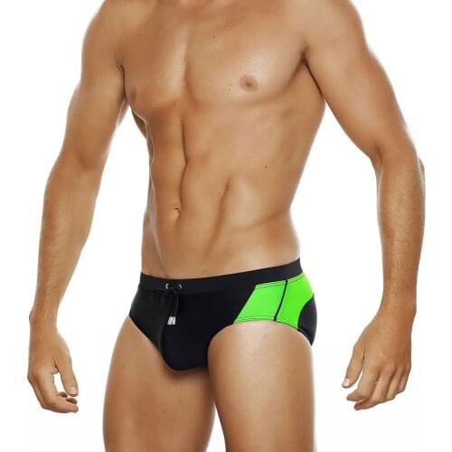 New Mens Swimming Trunks With Push Pad Low Waist Stitching Swimwear European American Fashion Bikini Summer Beach Surfing