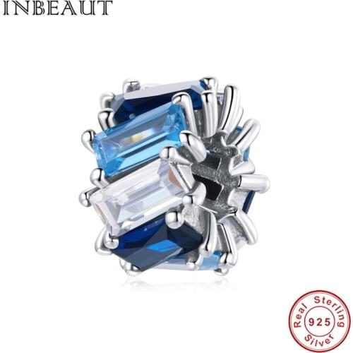 Original authentic 100% sterling silver 925 blue zircon beads fit Pandora bracelet accessories charms woman jewelry