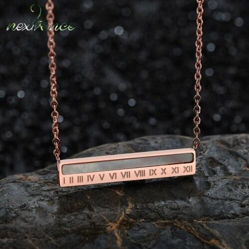 Nextvance Number Shell Square Bar Pendant Necklace Rose Gold Letter Stainless Steel Chain Necklace for Wedding Jewelry
