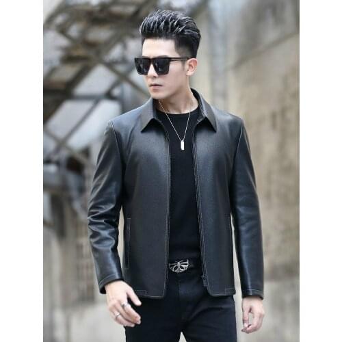 First Layer Cowhide Leather Coat Men Spring and Autumn Jacket Male Lapel Jackets Clothes