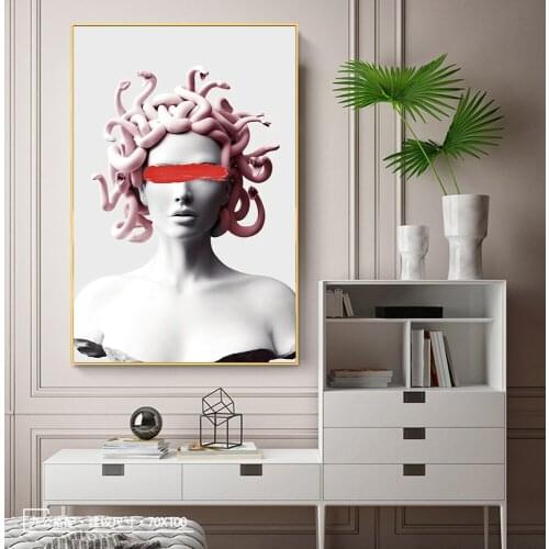Cover Face of Medusa Graffiti Cavans Painting Vaporwave Sculpture Posters and Prints Wall Art for Living Room Home Decor Cuadros