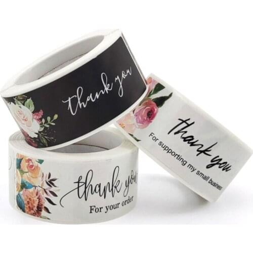 Rectangular Sticker 120pcs 2.54X7.62cm Thank You For Supporting my Small business black /white Flower gift sticker label